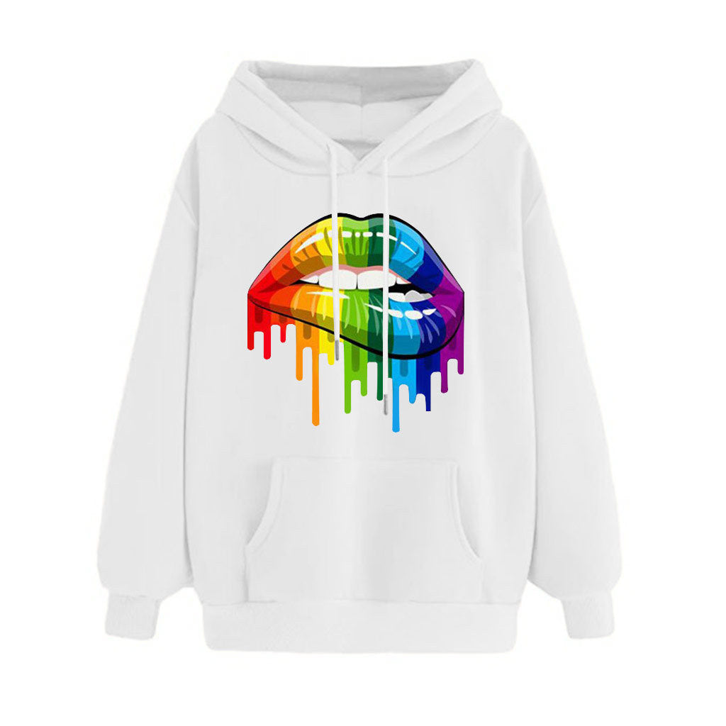 Rainbow Lips Graphic loose hooded hoodie