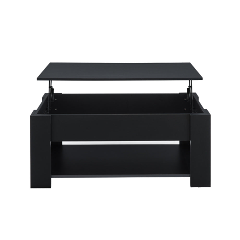 Wooden Lift Top Coffee Table, All Painted, w/Hidden Storage Compartment & Lower 3 Cube Open Shelves for Living Room/Reception Room/Office, Black