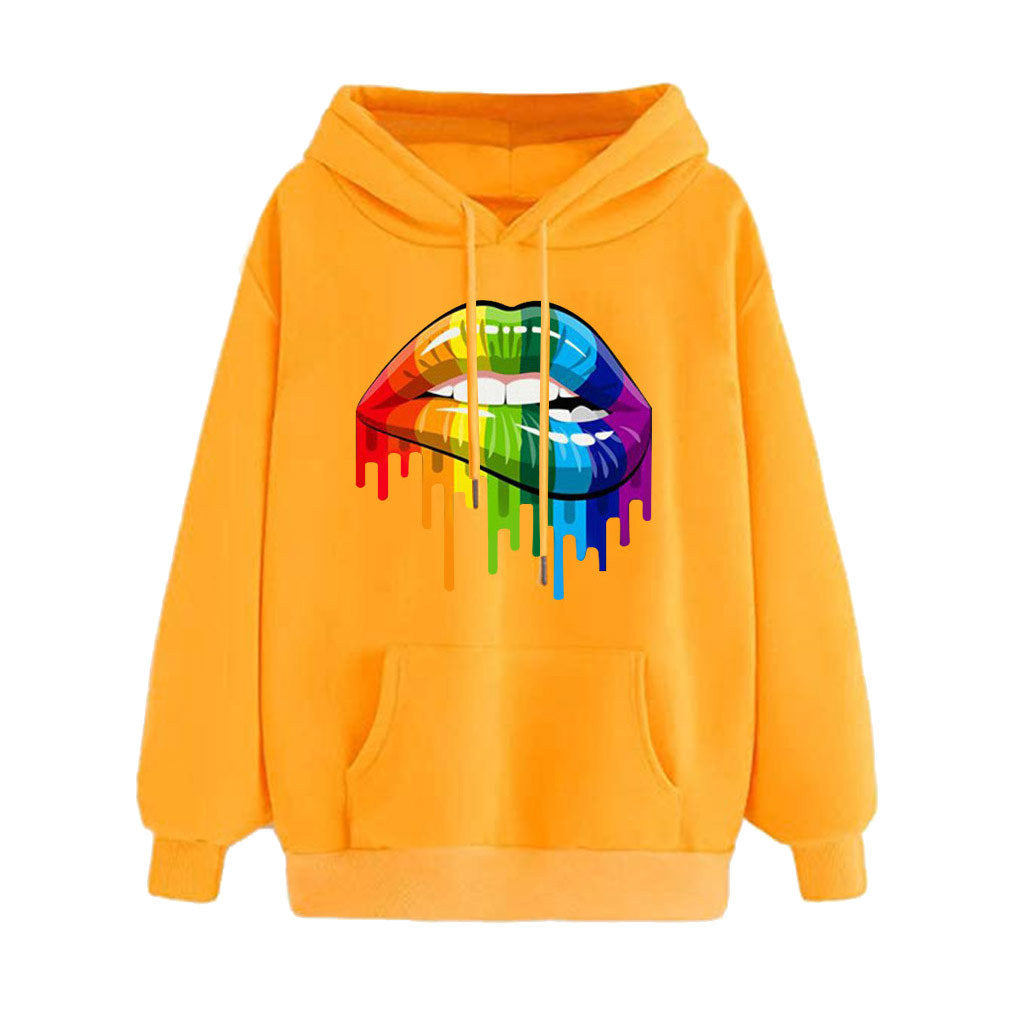 Rainbow Lips Graphic loose hooded hoodie