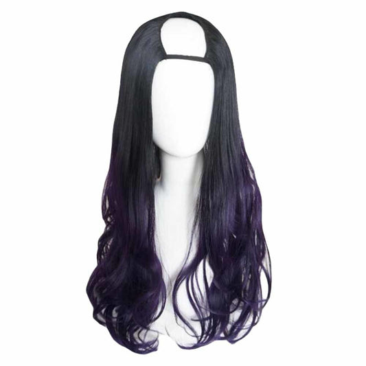 Purple Black 65 cm U Shape 2 Tone Long Curly Hair Wig Synthetic Full Wig Cosplay Halloween Dress Up