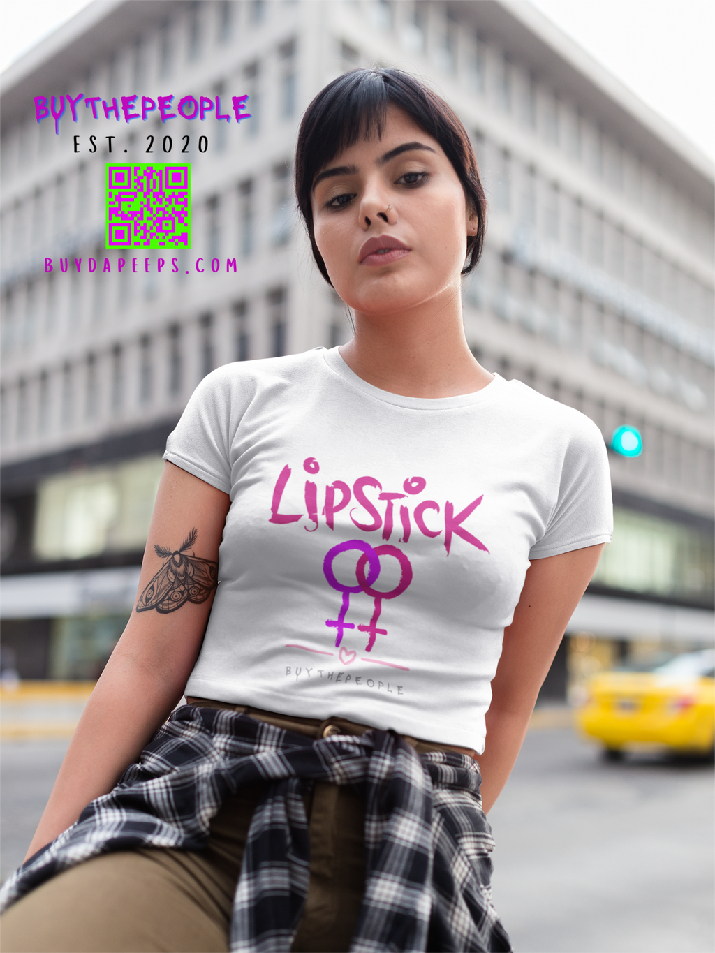 Lipstick Lesbian AOP Crop Tee With Be Yourself Logo On Reverse